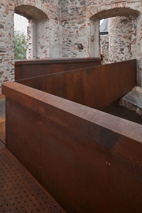 Gallery of Helfštýn Castle Palace Reconstruction / Atelier-r - 30 Conservation Architecture, Masonry Construction, Commercial Street, Masonry Wall, Steel Beams, Castle Ruins, Glass Roof, Corten Steel, Polished Concrete