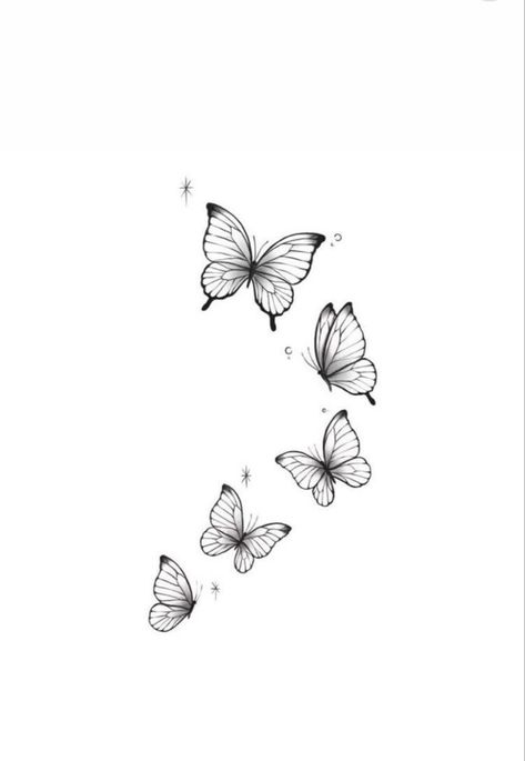 Five Butterflies Tattoo, Multiple Butterfly Tattoo Designs, Butterfly Vine Tattoo, Animal Design Tattoo, Butterflies Simple, Butterfly Foot Tattoo, Watermelon Tattoo, Simple Butterfly Tattoo, Feminine Skull Tattoos