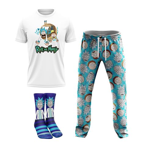 PRICES MAY VARY. T-Shirt: 60% Cotton/40% Polyester; Loungepant: 92% Polyester/8% Spandex; Sock: 97% Polyester/3% Spandex Imported Pull On closure Machine Wash [THIS PAGE IS SELLING SIZE MEDIUM] Rick & Morty Theme 3-PC set in Giftable Box. Set Includes T-Shirt, Lounge Pants and Socks with White and Blue Rick and Morty Themed prints available in sizes S, M, L, and XL THE PERFECT GIFT: This set comes in a box and is ready to be wrapped up as a gift or IMMEDIATELY unwrapped for ultimate lounge gear. Mens Lounge, Comfy Lounge Pants, Sleep Sets, Comfy Lounge, Mens Pajamas Set, Novelty Clothing, Weekend Wardrobe, Mens Pajamas, Rick And Morty