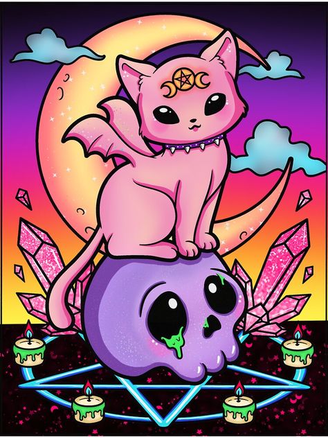 "Cute Creepy Bat Witchy Cat with Kawaii Pastel Goth Skull and Pentagram " Sticker for Sale by DianthusDesigns | Redbubble