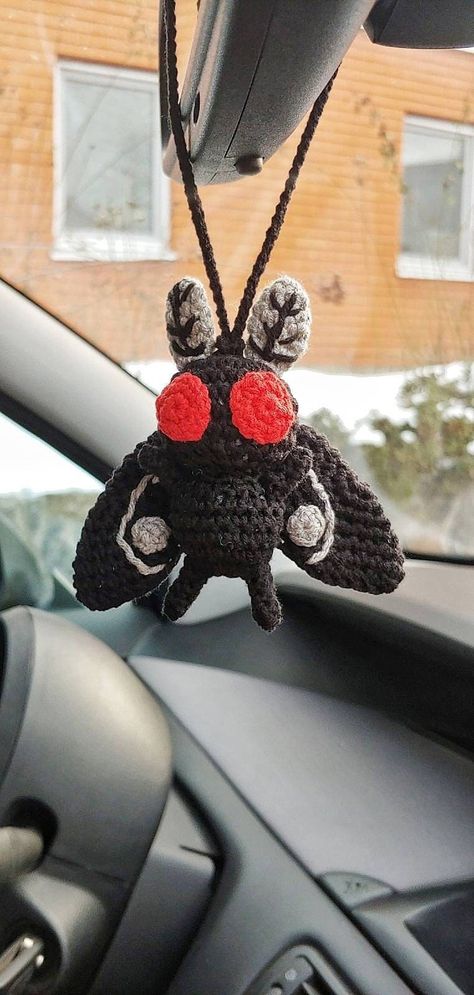 Moth plush, car Rear View Mirror, car hanging ornament,  spooky  horror gothic decor, Car Charm,  jeep accessories  Price for one toy  Packaging in kraft bag and mailbox.  Handmade items are all unique and finished product may vary slightly from the image shown.  You can see car accessories by the link - https://www.etsy.com/shop/DinoEcoBabyToys?ref=seller-platform-mcnav§ion_id=33234018  Material  cotton, toy filler,   The size: Moth  height - 8 cm / 3.14" Cord length -23 cm / 9 "  Care: Delicat Witch Car Accessories, Car Decorations Interior Goth, Punk Car Decor, Goth Car Interior Decor, Whimsigoth Car Decor, Emo Car Interior, Alt Car Decor, Gothic Car Interior, Crochet Rear View Mirror Accessories