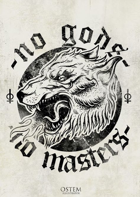 no gods-no masters Illustration Tumblr, No Gods No Masters, Dark Tattoo, Wolf Tattoo, A Wolf, Flash Art, Wolf Art, Tattoo Sketches, Cool Logo