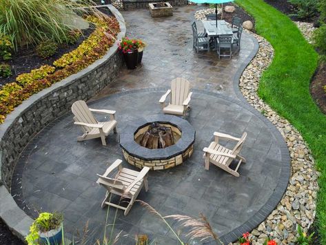 Types Of Concrete Patios, Concrete And Stone Patio, Stamped Concrete Retaining Wall, Stamped Concrete Fire Pit Area, Flagstone Patios, Colorado Backyard, Stamped Patio, Poured Concrete Patio, Travertine Patio