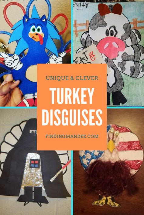 47 Unique and Clever Turkey Disguises | Finding Mandee | Save your turkey from the oven with these awesome disguise ideas! Disguise A Turkey Ideas Kids, Turkey Disguises, Turkey Trouble, Disguise A Turkey, Turkey Activity, Turkey Disguise Project, Turkey Project, Turkey Disguise, Tom Turkey