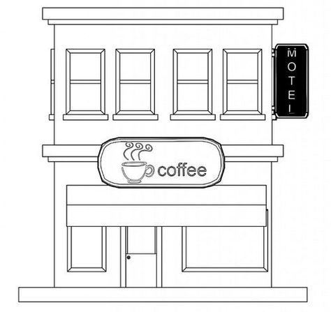 Building Cartoon Coffee Shop Motel Coloring Page Building Cartoon, Coffee Shop Business, Street Coffee, Doodle Art Journals, Coffee Drawing, Blur Background In Photoshop, Coffee Illustration, Cars Coloring Pages, Doodle Inspiration