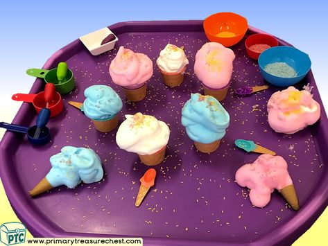 Ice Cream Tuff Tray, Summer Tuff Tray, Summer Tuff Tray Ideas, Water Tray Ideas Eyfs, Tuff Tray Ideas, Messy Play Activities, Summer Activities For Toddlers, Kids Preschool Learning, Sensory Tray