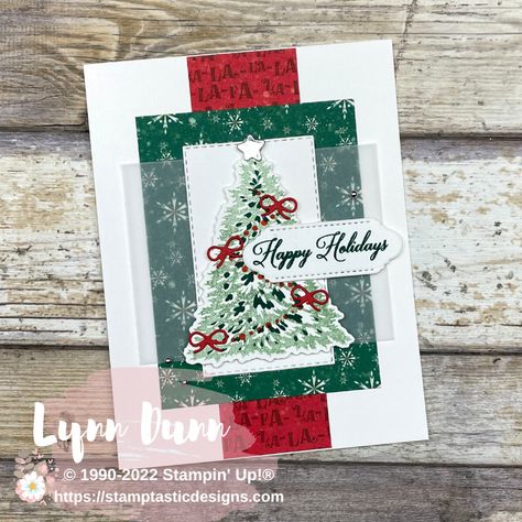 Stylish Christmas Cards, Simple Card Designs, Christmas Tree Trimming, Create Christmas Cards, Tree Stamp, Homemade Christmas Cards, Stampin Up Catalog, Christmas Tree Cards, Tree Cards