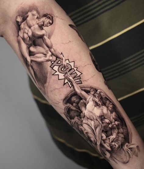 Sistine Chapel Tattoo, Chapel Tattoo, Nyc Tattoo, Detailed Tattoo, Classic Tattoo, Sistine Chapel, Fine Line Tattoos, Portrait Tattoo, Pop Art