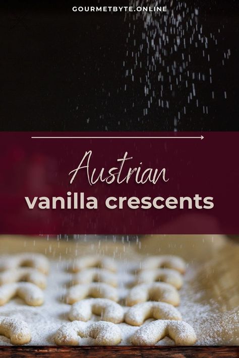 These vanilla crescents are a Christmas baking essential! Buttery, delicate, and packed with the flavor of vanilla. Follow this easy recipe to bake the perfect holiday cookies for your family and friends. 🎄🍪 #ChristmasCookies #VanillaCrescents #HolidayBaking #ChristmasRecipes Popular Christmas Cookies, Austrian Christmas, Crescent Cookies, Festive Dinner, Advent Season, Almond Flavor, Baking Essentials, Grandmas Recipes, Holiday Feast