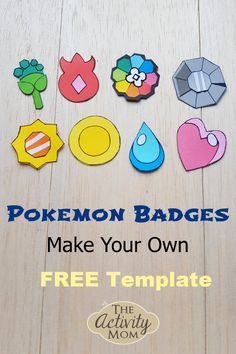 Pokemon Badges Craft for Kids. This Pokemon craft includes a FREE, printable template. Pokemon paper craft can be used for Pokemon parties. Make these pokemon badges for pretend play. Decorate your kids room with pokemon badges. #pokemoncraft #pokemon #craftforkids #pokemonbadges #kidsparty Pokemon Kids Craft, Pokemon Favor, Make Your Own Pokemon, Pokemon Birthday Party Ideas, Pokemon Printables, Pokemon Party Decorations, Easy Pokemon, Pokemon Crafts, Pokemon Themed Party