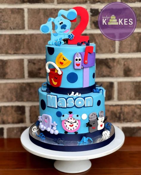 Karolyn's Kakes, LLC on Instagram: “Blues Clues KAKE! Both tiers iced in Buttercream. All decorations are Marshmallow Fondant. Happy Birthday Mason!” Blues Clues Birthday Cake Ideas, Fondant Blues Clues Characters, Blues Clues And Magenta Cake, Blues Clues Birthday Backdrop, Blues Clues 2nd Birthday Party Michaels Stores, Blue's Clues Birthday Party, Clue Party, Religious Cakes, 2nd Birthday Party For Boys