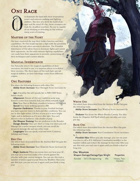 Oni Race - Click to view on Ko-fi - Ko-fi ❤️ Where creators get support from fans through donations, memberships, shop sales and more! The original 'Buy Me a Coffee' Page. Dungeons And Dragons Races, D D Races, Dnd Stats, Creaturi Mitice, Dnd Stories, D D Classes, Dungeon Master's Guide, Dnd Classes, Dnd Races