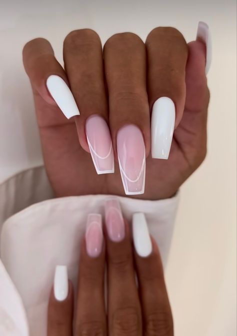 Engagement Party Nails Acrylic, Nails 2023 Trends Ballerina, Balerina Nokti French, French Nails Ballerina, White Nails French, Nails Inspiration Ballerina, Nails 2023 Trends, Ballerina Nails Designs, Long Red Nails