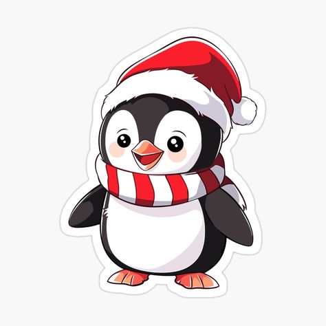 Get my art printed on awesome products. Support me at Redbubble #RBandME: https://www.redbubble.com/i/sticker/cute-christmas-penguin-in-santa-hat-by-Niktarka/153939554.EJUG5?asc=u Cute Christmas Stickers Printable, Christmas Stickers Printable, Penguin Sticker, Winter Stickers, Penguin Illustration, Christmas Vector, Penguin Love, Stickers Design, Art Competitions