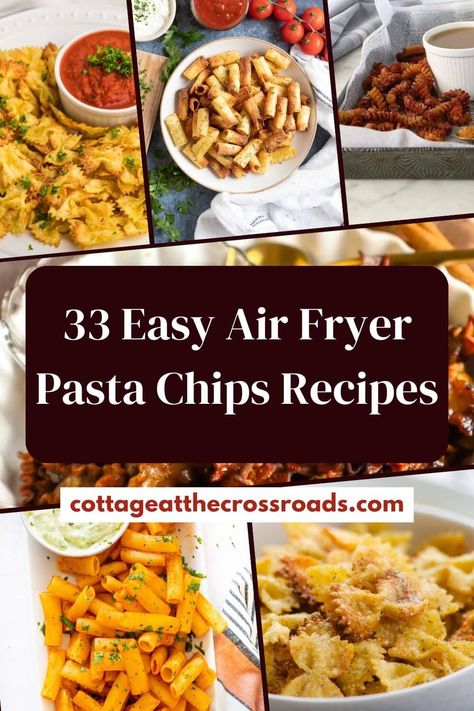 33 easy air fryer pasta chips recipes pin Air Fried Pasta Shells, Pasta Chips Air Fryer, Pasta Chips Recipe, Air Fryer Pasta Chips, Buffalo Pasta, Air Fryer Pasta, Recipes Using Pasta, Chips Recipes, Fried Pasta