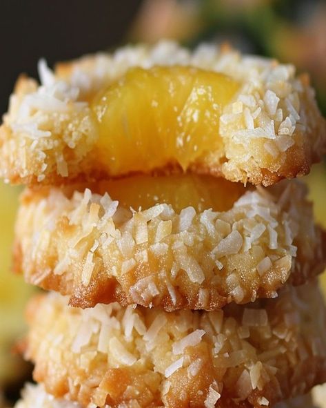 recipes tower community | Coconut Pineapple Thumbprint Cookies 🥥🍍 | Facebook Pineapple Coconut Thumbprint Cookies, Recipes Tower, Coconut Thumbprint Cookies, Pittsburgh Wedding Cookie Table, Optimal Recipes, Pineapple Cookie, Meltaway Cookies, Fig Cookies, Pineapple Cookies