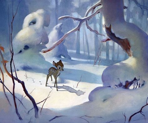 Bambi winter Bambi And Thumper, Disney Animated Movies, Disney Concept Art, Old Disney, Winter Wallpaper, Disney Quotes, Animation Background, Classic Disney, Disney Animation