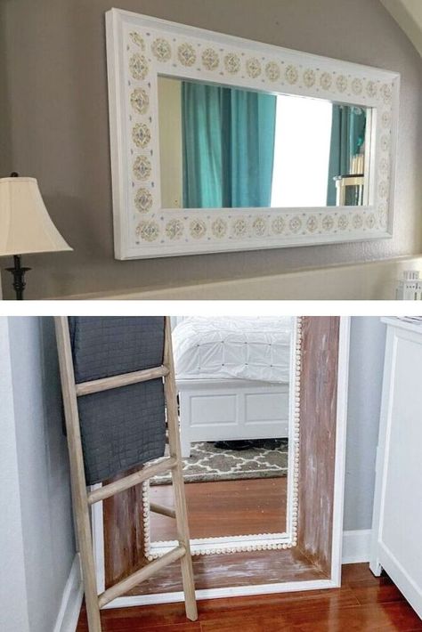 Upgrade Cheap Mirror, Cheap Full Length Mirror Makeover, Lots Mirror Ikea Hack, Ikea Full Length Mirror, Walmart Mirror Hack Wood, Ikea Mongstad Mirror, Mongstad Mirror, Dyi Mirror Rectangular, Mirror Upcycle