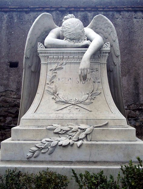 Emelyn_Story_Tomba_(Cimitero_Acattolico_Roma) Angel Statues Sculpture, Weeping Angels, Cemetery Angels, Cemetery Statues, Grave Stones, Weeping Angel, Angel Sculpture, Cemetery Art, Angel Statues