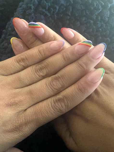 Pride nails Minimal Pride Nails, Lesbian Pride Nails Short, Pride Nails Designs Almond Shape, Subtle Pride Nails Pan, Simple Pride Nail, Subtle Pride Nails, Lesbian Nails, Pride Nails, Pride Love