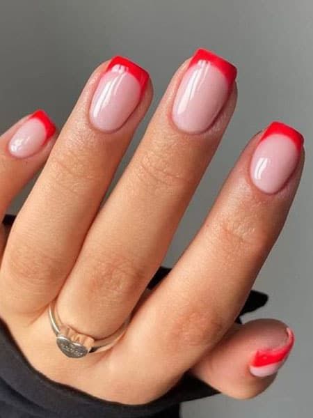 50 Best French Tip Nails to Try in 2022 - The Trend Spotter Red Tip Nails, French Manicure Nails, Cute Gel Nails, Tip Nails, Xmas Nails, Minimalist Nails, Dream Nails, Fire Nails, Pretty Acrylic Nails