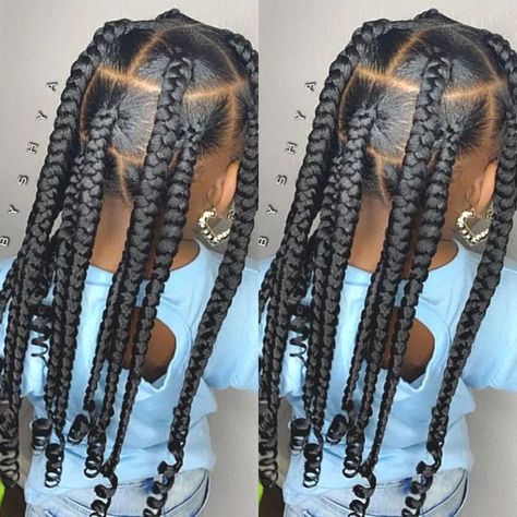 jumbo box braids for black kids Cali Hairstyles, Ends Of Braids, C4 Hair, Summer Protective Hairstyles, Leray Braids, Braids For Black Kids, Coi Leray Braids, Kid Braids, Braids With Curly Ends