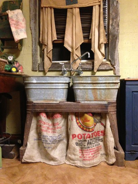 My mother's old wash tubs as my kitchen sink. Washtub Kitchen Sink, Wash Tub Sink Kitchen, Wash Tub Sink Bathroom, Galvanized Tub Kitchen Sink, Antique Double Wash Tub Ideas, Vintage Double Wash Tub Ideas, Washtub Ideas, Wash Tub Sink, Milk Parlor