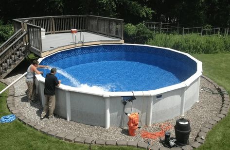 12 Above-Ground Pool Landscaping Ideas Above Ground Pool Landscape, Diy Above Ground Pool Landscaping, Patio Plan, Diy Above Ground Pool, Round Above Ground Pool, Swimming Pool Liners, Piscina Intex, Pool Deck Plans, Pool Stuff