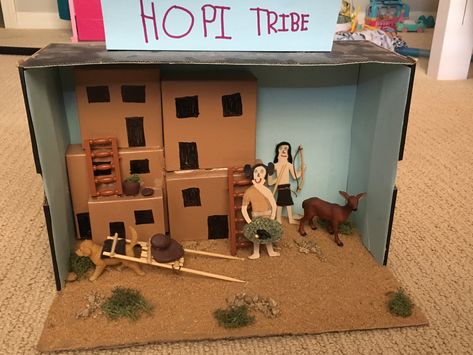 Second grade project Native American tribe diorama Hopi Indian Diorama, Native American Diorama, Desert Dwellings, Native American Longhouse, House Desert, Pueblo House, Native American Art Projects, Indian Project, Homeschool Art Projects