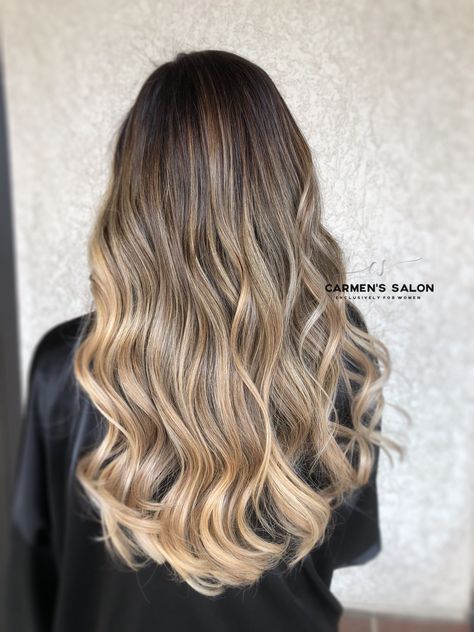 Highlights With Balayage, Blonde Balayage Tan Skin, Balliage Hair Blonde, Balayage Hair Brown To Blonde, Sandy Beige Balayage On Dark Hair, Neutral Brown Blonde Balayage, Ashy Blonde Balayage Dark Roots, Balyage Blonde Brown, Balayage Black Hair