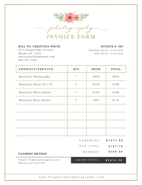 Photography Invoice Template, Photography Invoice, Sales Receipt, Invoice Example, Business Invoice, Business Printables, Floral Business, Acrylic Toe Nails, Business Sales