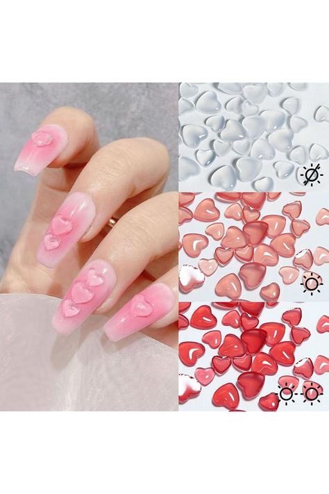 75Pcs 3D Heart Nail Art Charms Light Color Change Resin Peach Heart Rhinestone Gems Crystal Jewelry Acrylic Nail SuppliesÂ 6/8mmÂ ice Transparent Love Accessories Mixed Size for Women Nail Decoration Acrylic Nail Supplies, Nail Art Charms, Heart Rhinestone, Heart Nail Art, Heart Nail, 3d Heart, Womens Nails, Heart Nails, Nail Supply