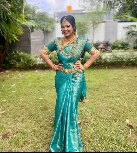 Turquoise Green Saree, Teal Blue Pattu Saree, Jewel Reference, Manavarai Saree, Turquoise Saree, Kids Saree, Kanchivaram Saree, Kanchivaram Silk Saree, Green Sarees