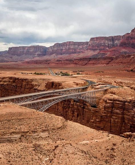 Navajo Bridge crossing the Colorado River at Marble Canyon in Northern AZ Marble Canyon, Desert Road, Road Bridge, Northern Arizona, Arizona Usa, Colorado River, Road Trippin, Environment Design, United States Travel