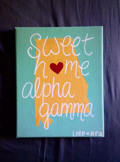 Sweet Home Alpha Gamma - painted canvas, idea from Lynyrd Skynyrd. AGD LIEP alpha gamma delta Delta Gamma Canvas, Big Little Crafts, Little Crafts, Big/little Baskets, Big Little Canvas, Big Little Basket, Alpha Gam, Big Lil, Sorority Canvas