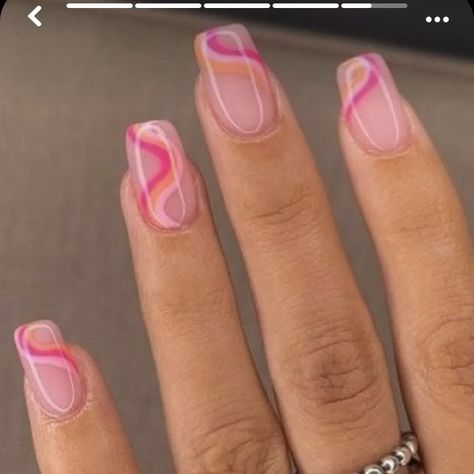 Pink Orange, Pink And Orange, Swirl, Orange, Nails, Pink