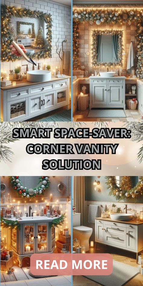 Maximize your bathroom's potential with this clever corner vanity. Perfect for small spaces without sacrificing style. #CornerVanity #SmallBathroomIdeas Corner Vanity, Vanity Ideas, Space Savers, Small Bathroom, Small Spaces, Bathroom Vanity, Vanity, Dressing Table