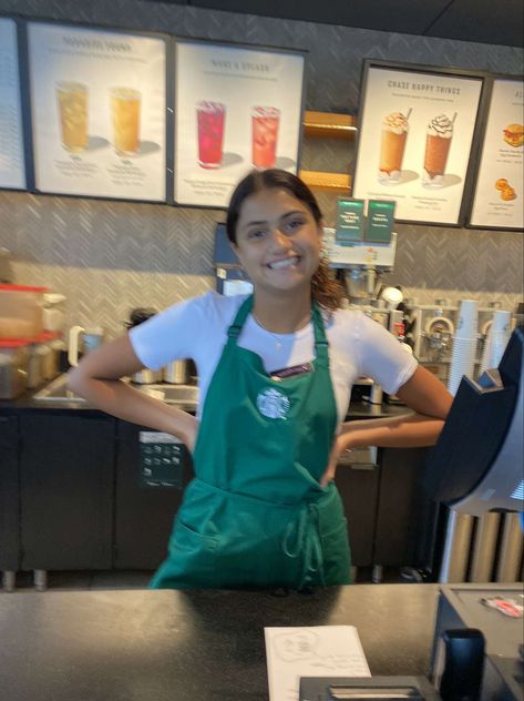 Working At Starbucks Outfits, Target Employee Aesthetic, Starbucks Worker Outfit, Starbucks Worker Aesthetic, Starbucks Work Outfit, Teen Jobs Aesthetic, Job Aesthetic Teen, Part Time Job Aesthetic, First Job Aesthetic