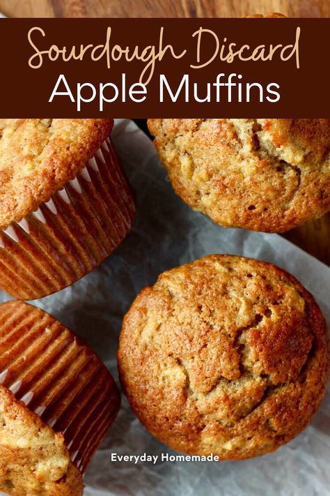 Try our Simple Sourdough Discard Apple Muffins! Made with fresh apples and applesauce, these quick treats are flavored with cinnamon and ginger. Moist and tender, they're perfect for breakfast, brunch, or a snack. Easy to make in just 30 minutes! Sourdough Apple Muffins, Sourdough Starter Recipe With Potato Flakes, Sourdough Discard Apple, Sourdough Apple, Apple Muffins Healthy, Sourdough Starter Discard, Sourdough Muffins, Apple Scones, Recipe Using Sourdough Starter