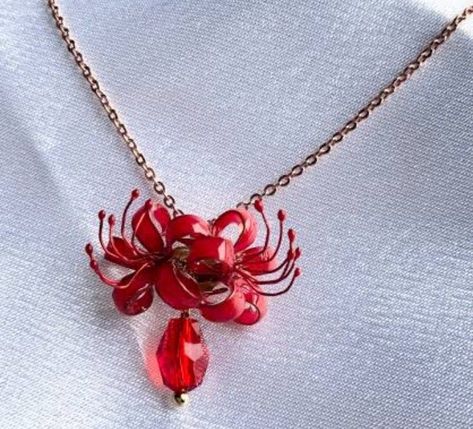 Spider Lily Clothes, Xie Lian Necklace, Spider Lily Necklace, Spider Lily Jewelry, Red Flower Necklace, Red Spider Lily, Lily Necklace, Spider Lily, Muzan Kibutsuji