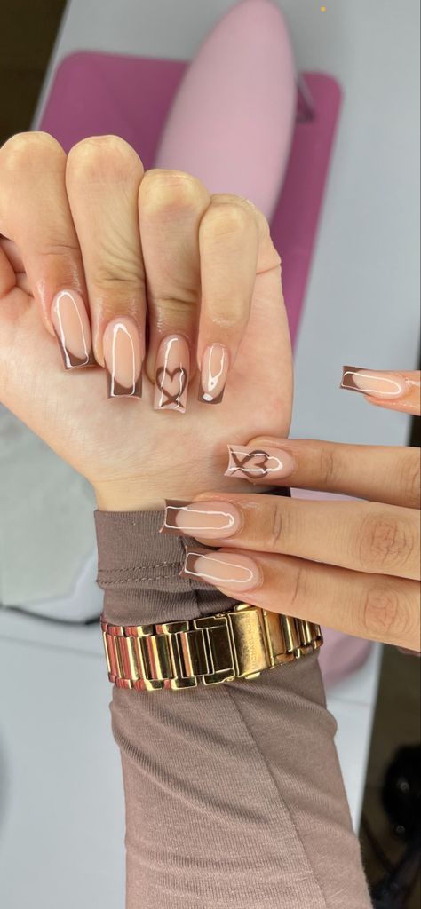 Brown french tip nails French Nails Design, Brown Acrylic Nails, Brown Nails Design, Girly Acrylic Nails, French Tip Acrylic Nails, Simple Acrylic Nails, Her Nails, Casual Nails, Short Square Acrylic Nails