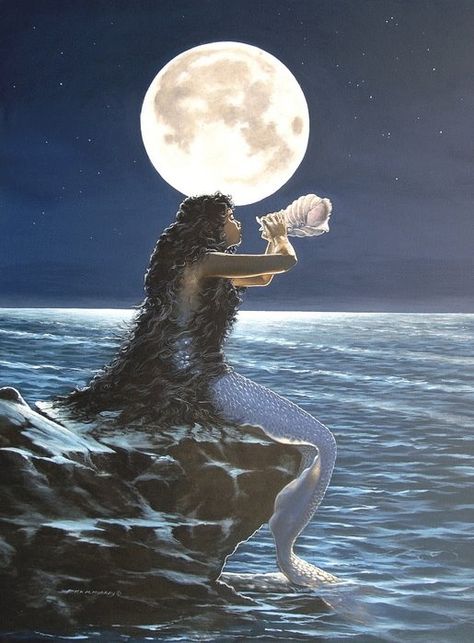 MERMAID AND THE FULL MOON In The Ocean, A Mermaid, Full Moon, The Ocean, The Moon, A Woman, Mermaid, Moon