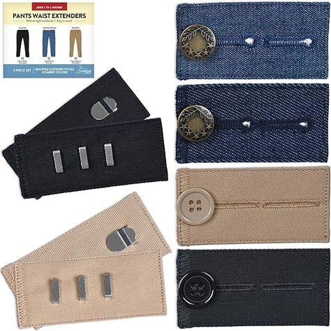 Amazon.com: Button Extender for Pants Waist Extenders for Pants for Men and Women (6-Piece Multiple Styles) Adjustable Jeans Button Extender – Black Metal Hook Pants Khaki Waistband Expander by Wardrobe Hackers Versatile High-waisted Pants With Button Closure, Tailored Bottoms With Button Cuffs, Non-stretch High-waisted Pants With Button Closure, Luxury Trousers With Hidden Button Closure, Button Extender, Jeans Button, Gift Coupons, Metal Hooks, Luxury Store