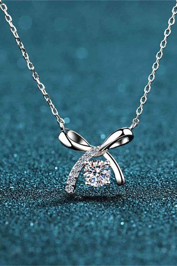 Stone Properties, Silver Bow, Moissanite Jewelry, Knot Necklace, Sterling Silver Necklace, Sterling Silver Necklaces, Rhodium Plated, Silver Necklaces, Jewelry Shop