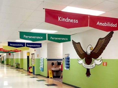 School Lobby, School Hallway Decorations, Outdoor Murals, Interactive Displays, School Hallway, School Hall, School Improvement, School Banners, Education Banner