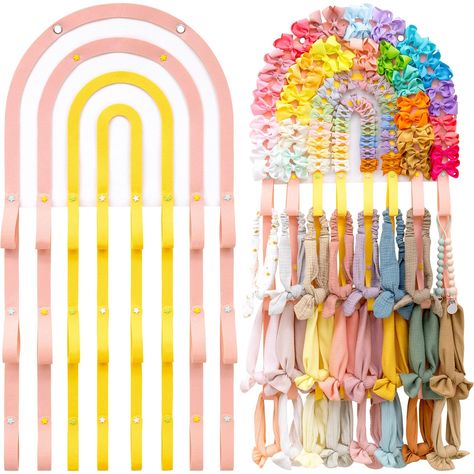 PRICES MAY VARY. Super storage capacity : 78*40cm (32.7*15.7inch)Hair accessories organizer has 4 curved rainbow bar hair clip storage can hold at least 97 bow hair clips,there are 3 rows of headband storage area,each row has 8 headband storage buckle,each headband storage buckle can hold up to 4 headbands, can hold up to 96 headbands.The large storage capacity meets the needs of every hair accessories collector for storage and display. POVETIRE fashion bow organizer : The hair clip organizer ca Girls Toddler Room, Hair Accessories Organizer, Hair Tie Organizer, Hair Clip Storage, Hair Accessories Display, Headband Storage, Ribbons Hair, Hair Clip Organizer, Rainbow Ribbons