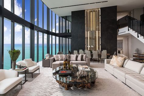 Futuristic Penthouse, Car Elevator, Miami Penthouse, Glass Wine Cellar, Miami Apartment, Private Car, Sunny Isles Beach, Sunny Isles, Penthouse Apartment