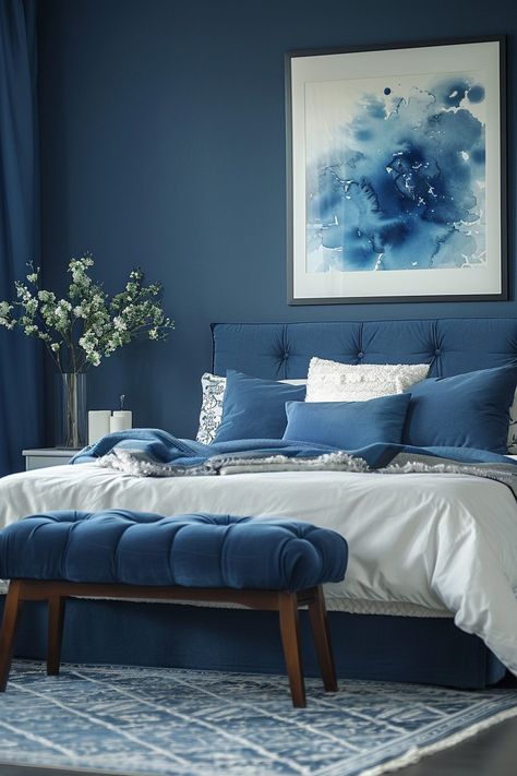 29 Minimal Blue Bedroom Ideas 28 Uncluttered Bedroom, Smurfs Village, Bedroom Inspirations For Small Rooms, Royal Bedroom Design, Beautiful Bed Designs, Bedroom Wall Decor Above Bed, Wall Decor Above Bed, Bedroom Looks, Blue Bedroom Ideas