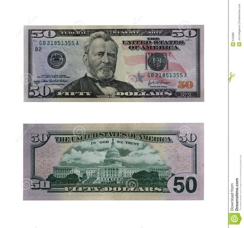 Photo about Both sides of the fifty dollar bill isolated on white with clipping path. Image of mask, luck, growth - 642889 Fake Money Printable, Fake Dollar Bill, Printable Play Money, Twenty Dollar Bill, Banknotes Money, Money Template, Dollar Note, Dollar Banknote, Money Printables