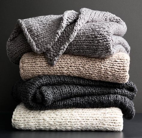 Chunky Knit Blanket Three Ways Hand Knitted Throws, Vogue Knitting, Natural Textiles, Chunky Knit Blanket, Grey Bedding, Knitted Throws, Garter Stitch, Knitted Blankets, Bed Throws